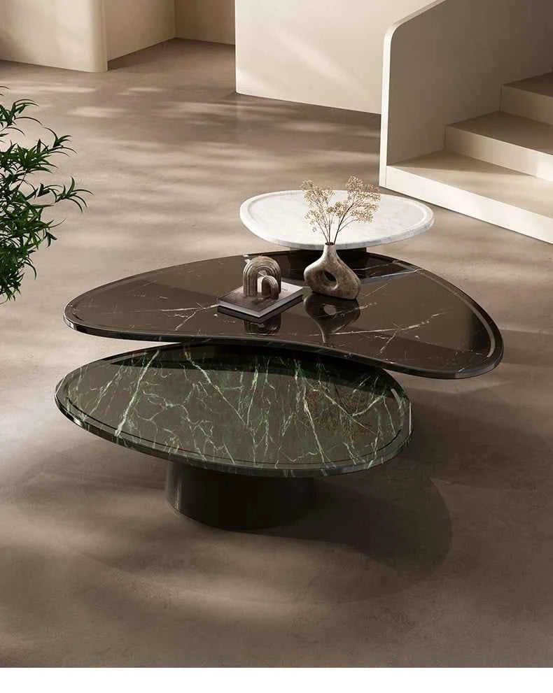 "Luxury Natural Stone Coffee Table - Italian Designer Marble Tea Table, Artistic Freeform Shape for Modern Living Room"