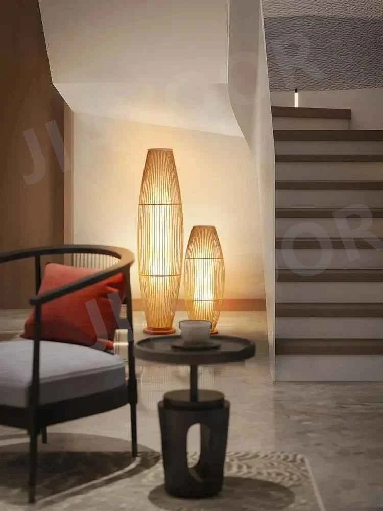 Art Chinese Floor Lamp Retro Bamboo Weaving Living Room Tea Room Japanese Bedroom Classic Creative Ornament Lighting Fixtures