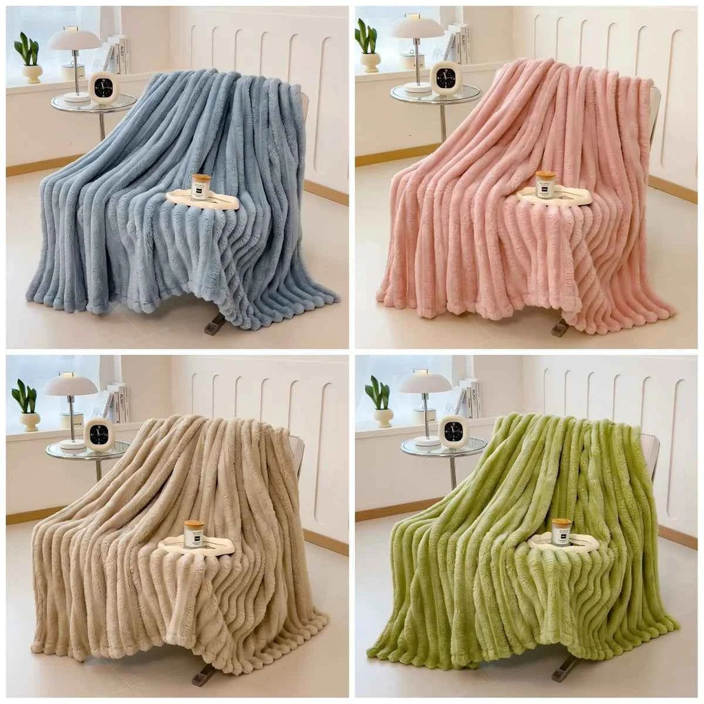 Solid color thickened wide striped multifunctional blanket, can be used as bed sheet cover blanket, nap blanket, pet blanket