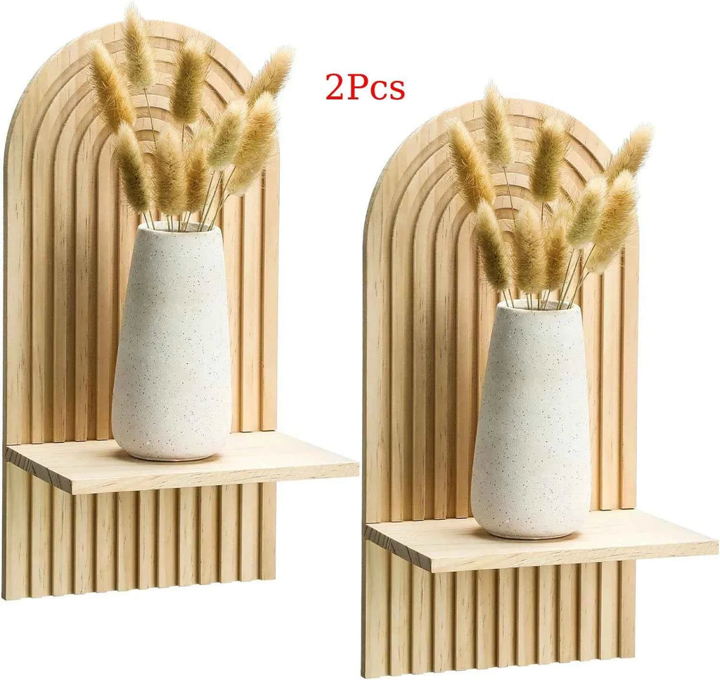 Boho Wooden Arch Wall Shelves Rustic Plants Decorative Shelf Storage Rack for Organizing & Displaying Artistic Home Decor Gifts