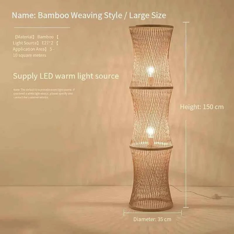 Art Chinese Floor Lamp Retro Bamboo Weaving Living Room Tea Room Japanese Bedroom Classic Creative Ornament Lighting Fixtures