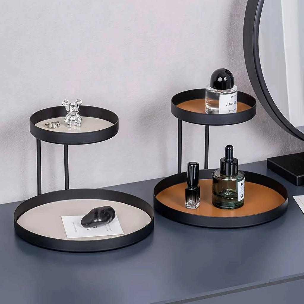 Nordic Metal Display Shelf, 2-Tier Cosmetic & Jewelry Organizer. Under 27", Fits Bedroom, Bathroom, Entryway. Painted Finish.