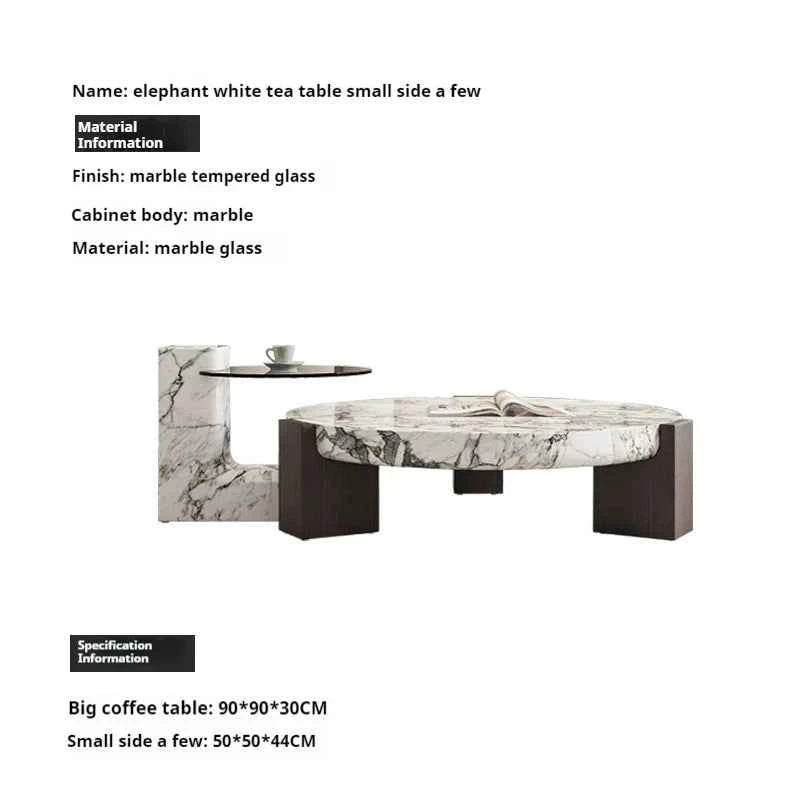 Luxury round Top Coffee Table in 100% Pure Calacatta Viola Marble with Black Marquina Marble Legs for Home Living Room