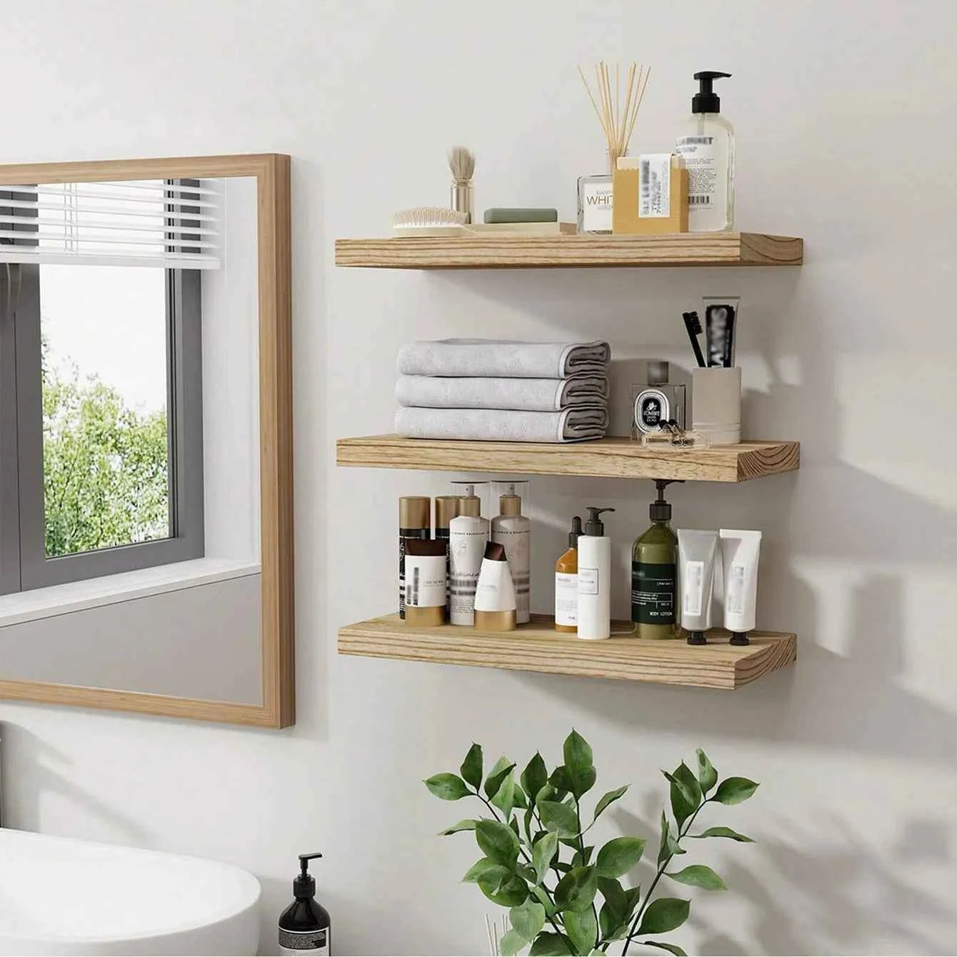 Wooden Floating Wall Shelf Art Storage Rack Rustic Wood Shelves For Wall Storage Wall Hanging Shelf Bedroom Home Decorations 1PC