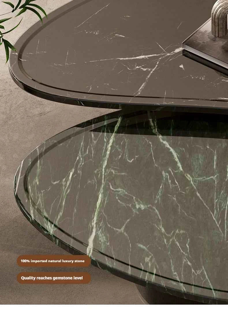 "Luxury Natural Stone Coffee Table - Italian Designer Marble Tea Table, Artistic Freeform Shape for Modern Living Room"