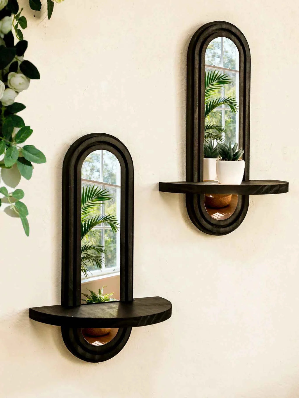Black Arched Wall Shelves Modern Geometric Design Wall Mirror Home Decorative Wall-Mounted Mirror for Living Room & Bedroom Gift