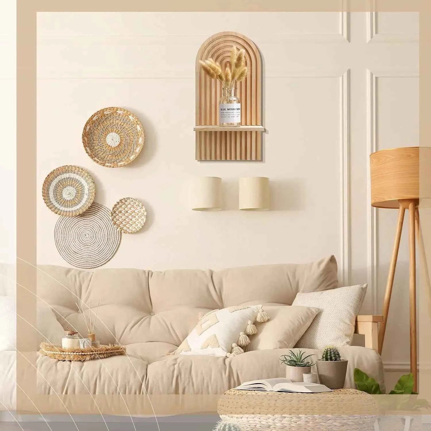 Boho Wooden Arch Wall Shelves Rustic Plants Decorative Shelf Storage Rack for Organizing & Displaying Artistic Home Decor Gifts