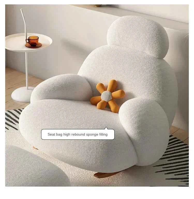 Big White Rocking Chair - Stylish Single Lazy Sofa for Living Room, Balcony, and Bedroom