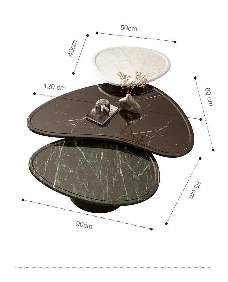 "Luxury Natural Stone Coffee Table - Italian Designer Marble Tea Table, Artistic Freeform Shape for Modern Living Room"