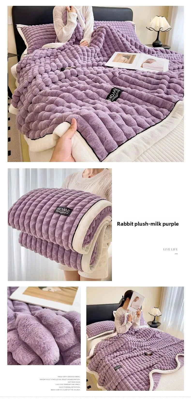 2025 A-Class Rabbit Fur Plush Blanket Multi-Functional Sofa Living Room Warm Decorative Autumn Winter Cozy Throw Blanket