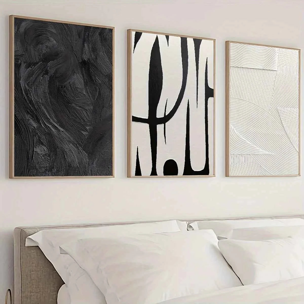 3pcs Abstract Black and White Canvas Wall Art Set Posters, Texture Paintings, Ideal Gift for Room Decoration