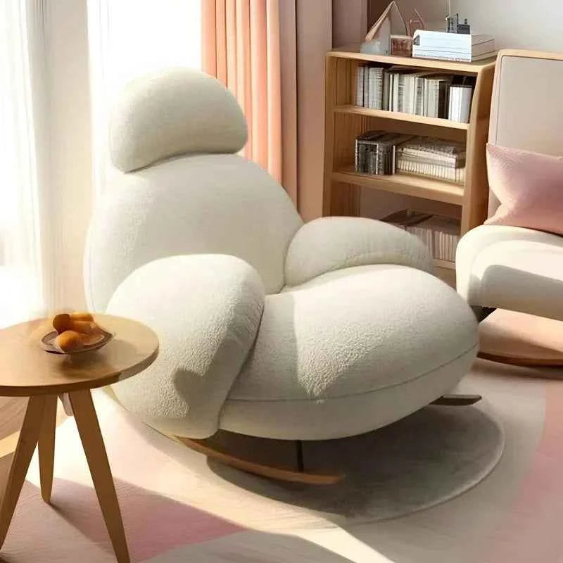 Big White Rocking Chair - Stylish Single Lazy Sofa for Living Room, Balcony, and Bedroom