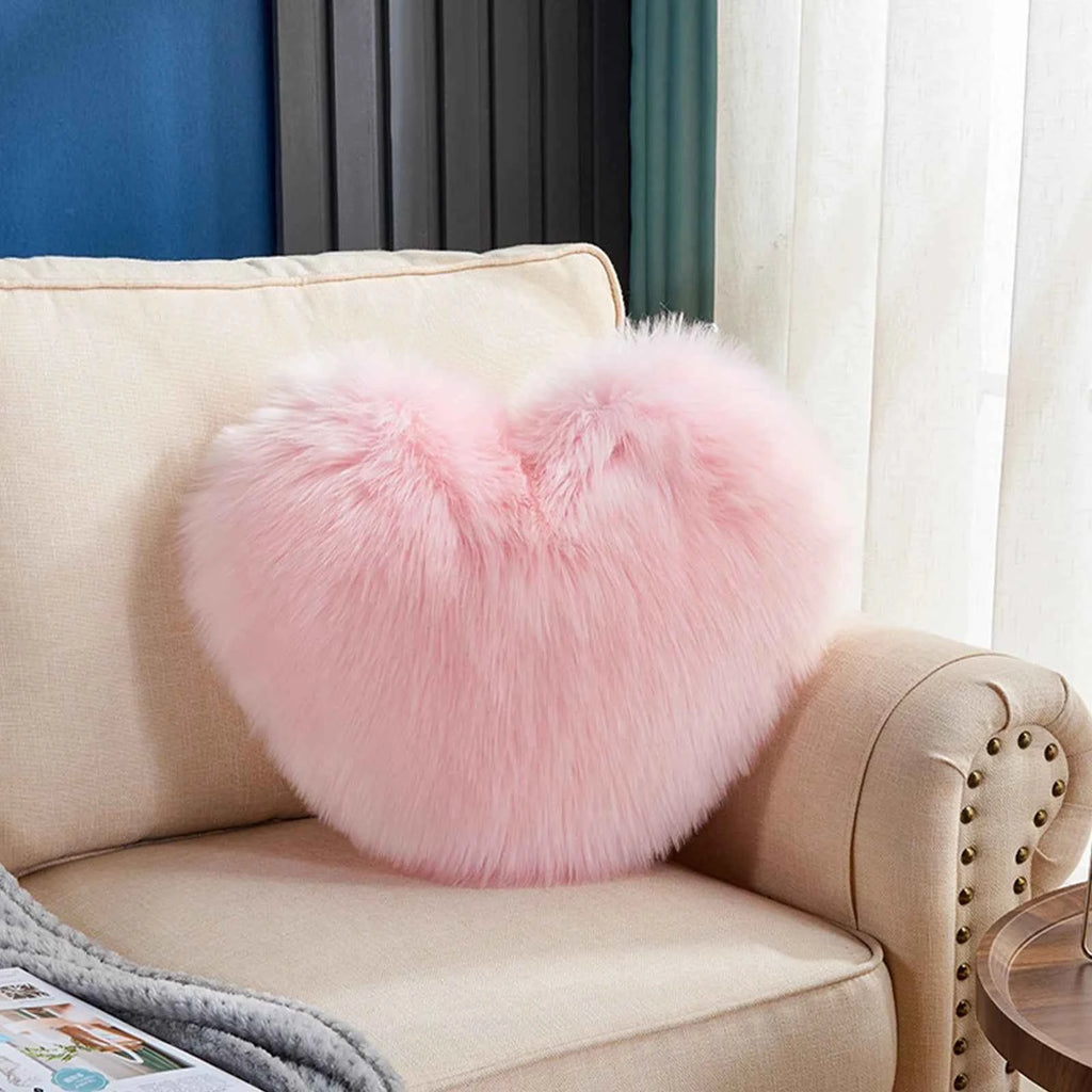 Heart Pillow Decorative Cute Heart Shaped Back Cushion Comfortable Light Pink Pillow Soft Fluffy Long Plush Love Throw Pillow