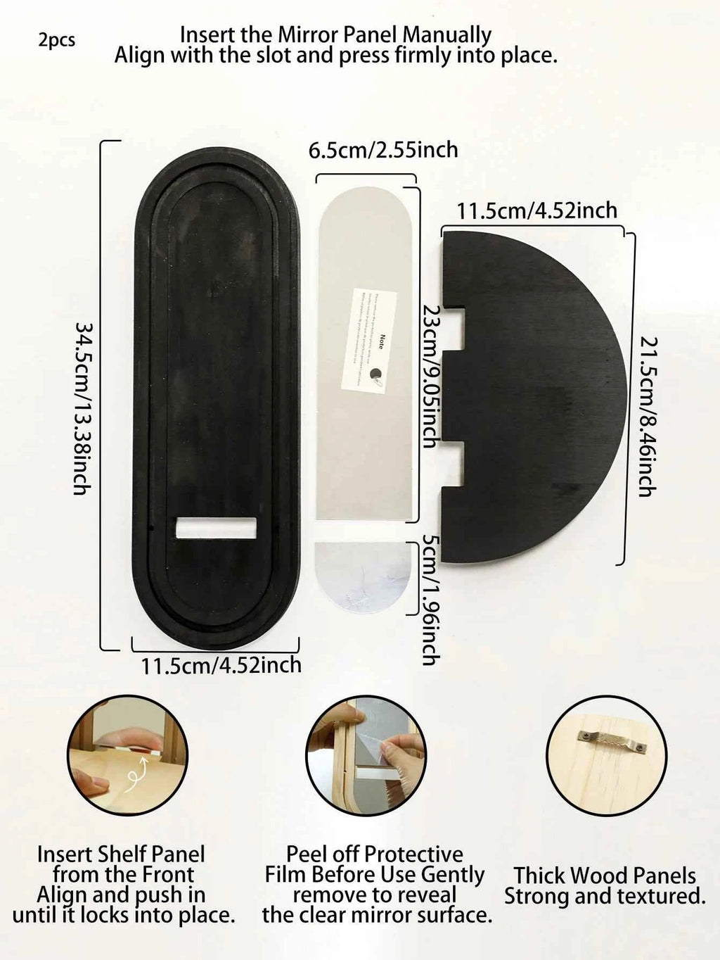 Black Arched Wall Shelves Modern Geometric Design Wall Mirror Home Decorative Wall-Mounted Mirror for Living Room & Bedroom Gift