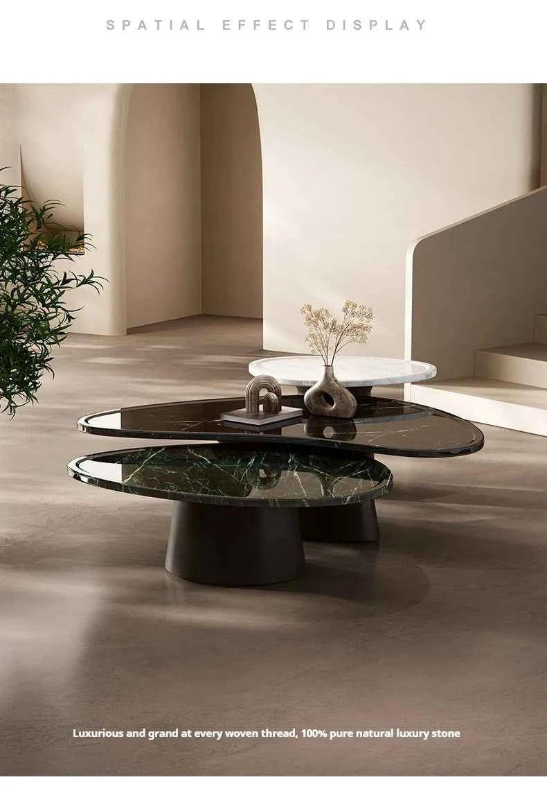"Luxury Natural Stone Coffee Table - Italian Designer Marble Tea Table, Artistic Freeform Shape for Modern Living Room"
