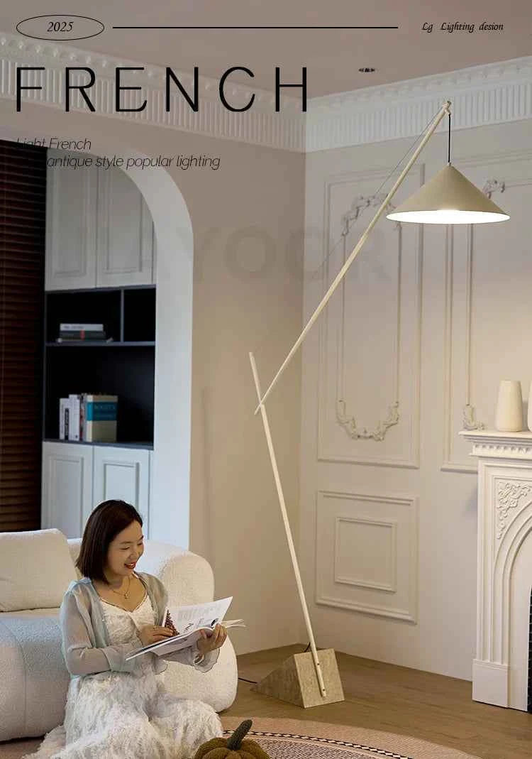 Light French Floor Lamp Nordic Modern Living Room Lamp Bedroom Marble Standing Lamp Fishing Lamp Home Decoration Lamp LED Light