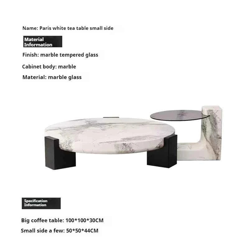 Luxury round Top Coffee Table in 100% Pure Calacatta Viola Marble with Black Marquina Marble Legs for Home Living Room