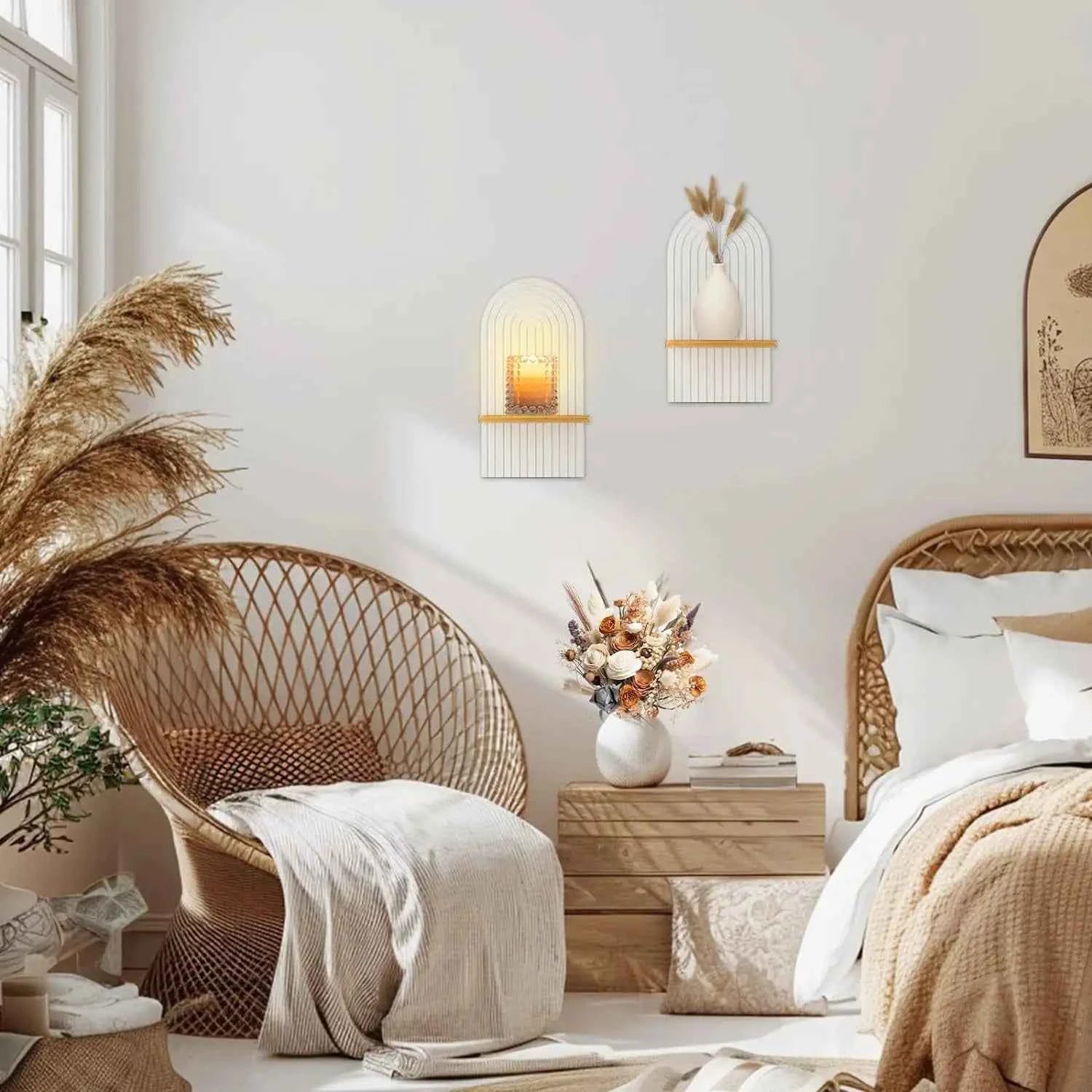 Boho Wooden Arch Wall Shelves Rustic Plants Decorative Shelf Storage Rack for Organizing & Displaying Artistic Home Decor Gifts