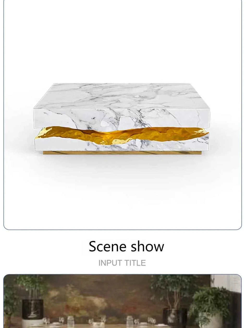 Italian Luxury Freeform Coffee Table w/ Metal Base -Designer Marble Top & Waterproof Surface for Villa Mansion Living Room Decor