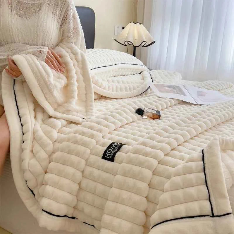 2025 A-Class Rabbit Fur Plush Blanket Multi-Functional Sofa Living Room Warm Decorative Autumn Winter Cozy Throw Blanket