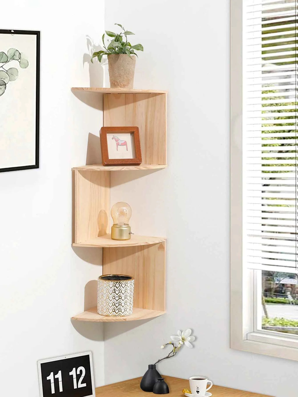 5-tier Floating Wall Shelf Corner Storage Rack Aesthetic Room Decoration Home Decoration Living Room Kitchen Display Stand Ledge