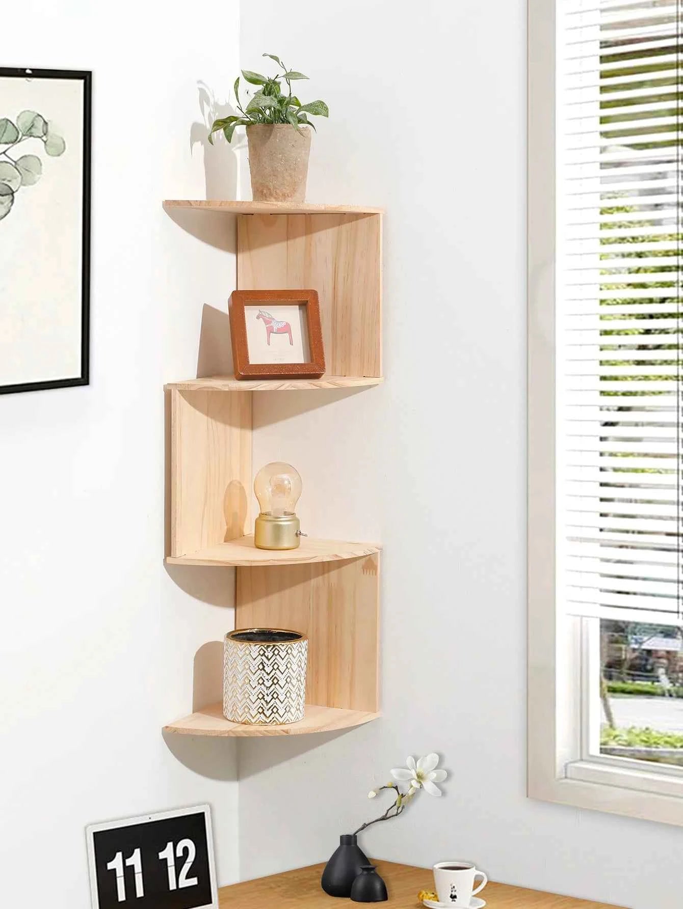 5-tier Floating Wall Shelf Corner Storage Rack Aesthetic Room Decoration Home Decoration Living Room Kitchen Display Stand Ledge