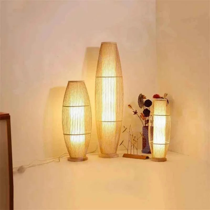 Art Chinese Floor Lamp Retro Bamboo Weaving Living Room Tea Room Japanese Bedroom Classic Creative Ornament Lighting Fixtures