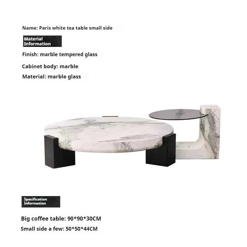 Luxury round Top Coffee Table in 100% Pure Calacatta Viola Marble with Black Marquina Marble Legs for Home Living Room