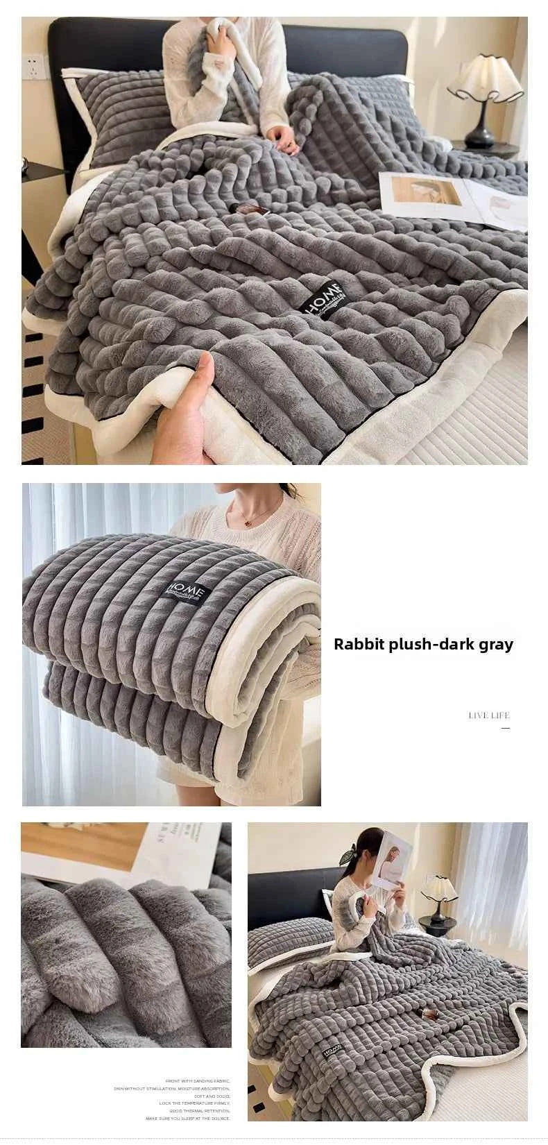 2025 A-Class Rabbit Fur Plush Blanket Multi-Functional Sofa Living Room Warm Decorative Autumn Winter Cozy Throw Blanket
