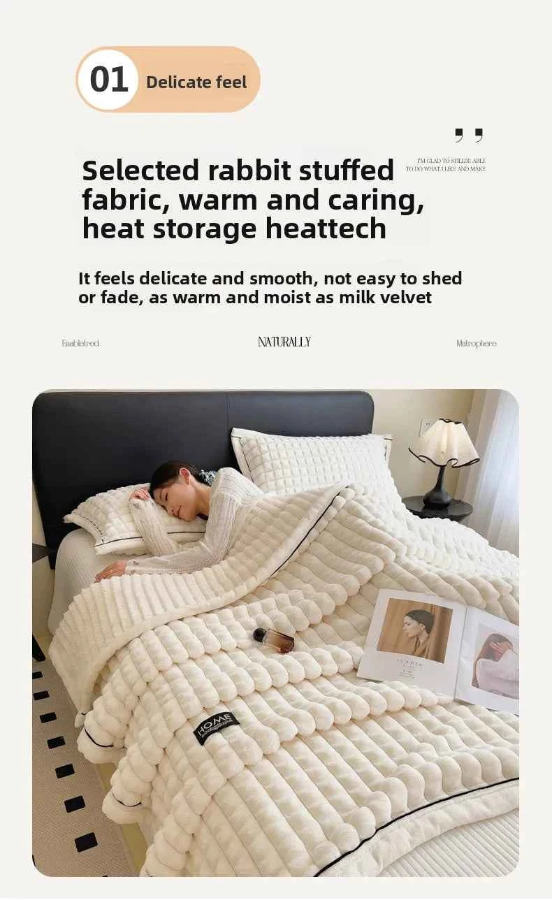 2025 A-Class Rabbit Fur Plush Blanket Multi-Functional Sofa Living Room Warm Decorative Autumn Winter Cozy Throw Blanket