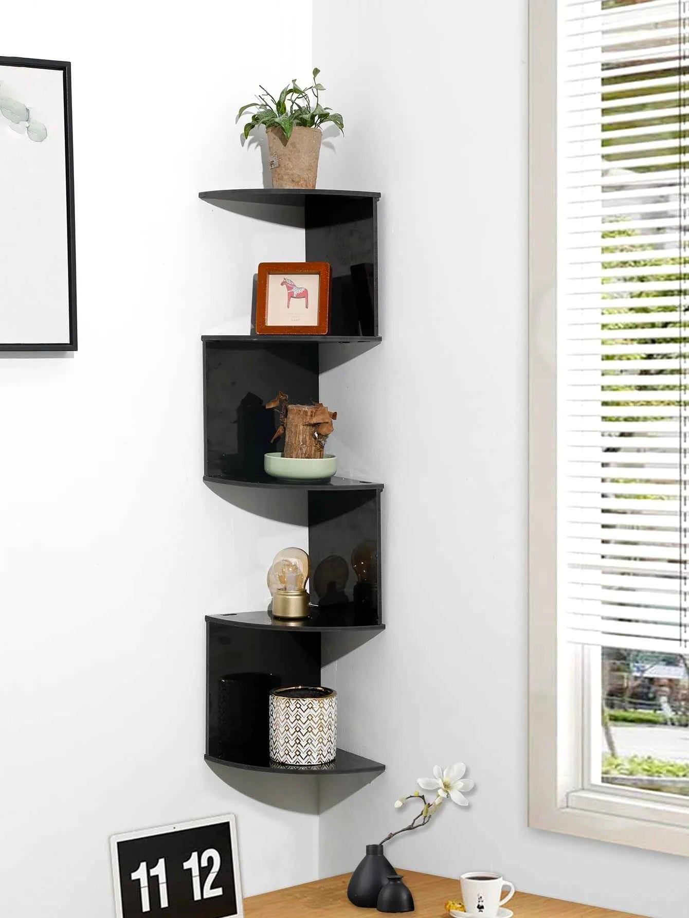 5-tier Floating Wall Shelf Corner Storage Rack Aesthetic Room Decoration Home Decoration Living Room Kitchen Display Stand Ledge