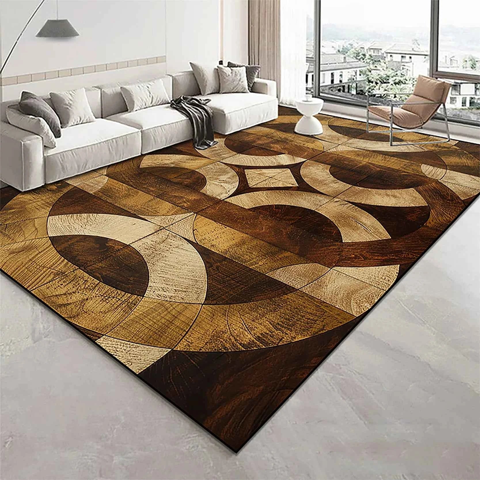 Modern Golden Geometry Carpet for Living Room Light Luxury Rugs for Bedroom Decor Large Area Lounge Sofa Side Floor Mats 200x300
