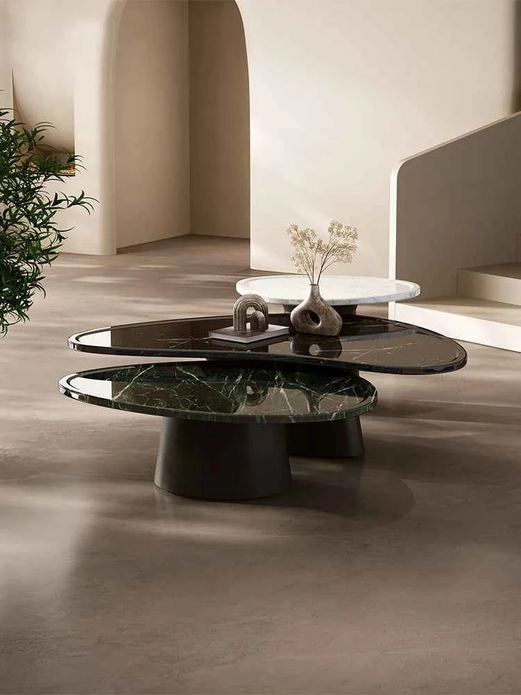 "Luxury Natural Stone Coffee Table - Italian Designer Marble Tea Table, Artistic Freeform Shape for Modern Living Room"