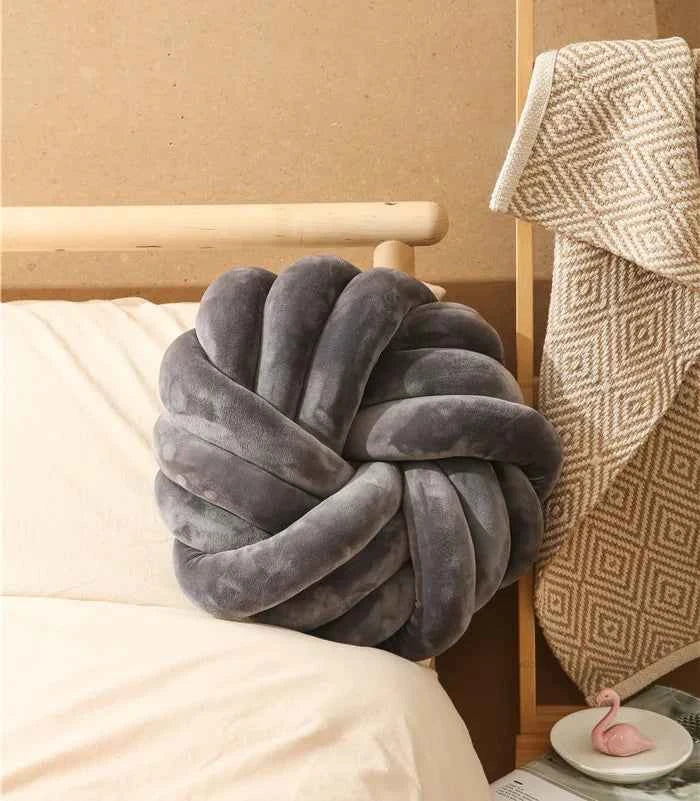 Cream Coffee Knot Pillow Ball Large Decorative Throw Pillows Velvet Round Knotted Pillow for Home Bed Room Couch Decor Office