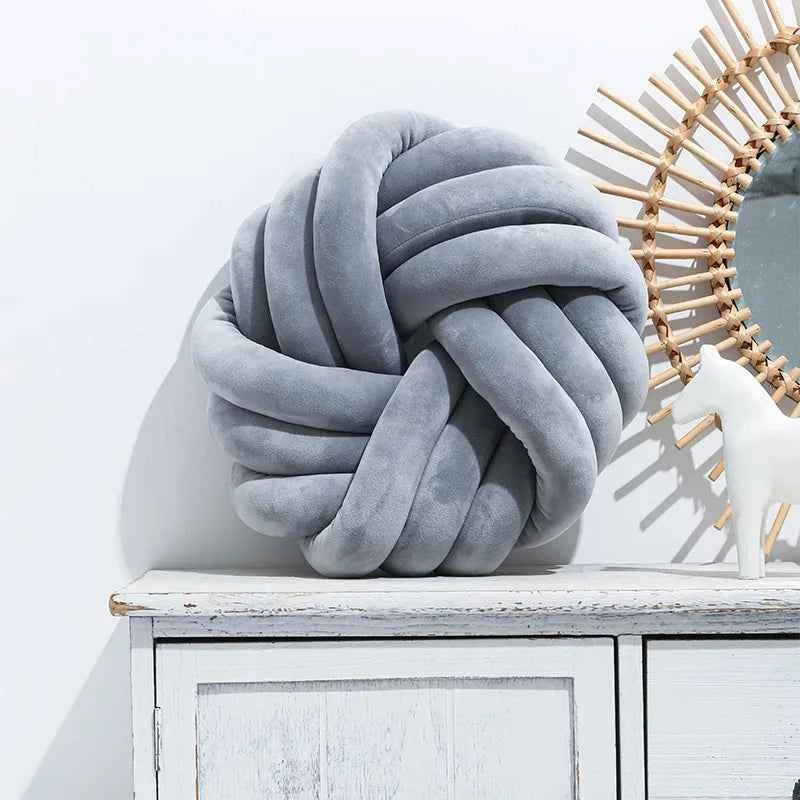 Cream Coffee Knot Pillow Ball Large Decorative Throw Pillows Velvet Round Knotted Pillow for Home Bed Room Couch Decor Office