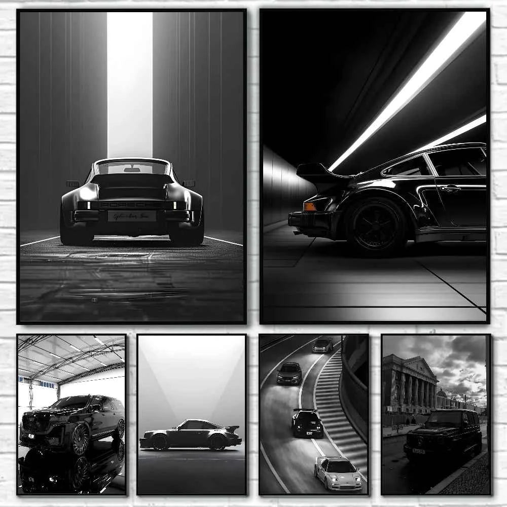 1PC Black And White Luxury Car Art Poster Poster Paper Print Home Living Room Bedroom Entrance Bar Cafe Art Painting Decoration