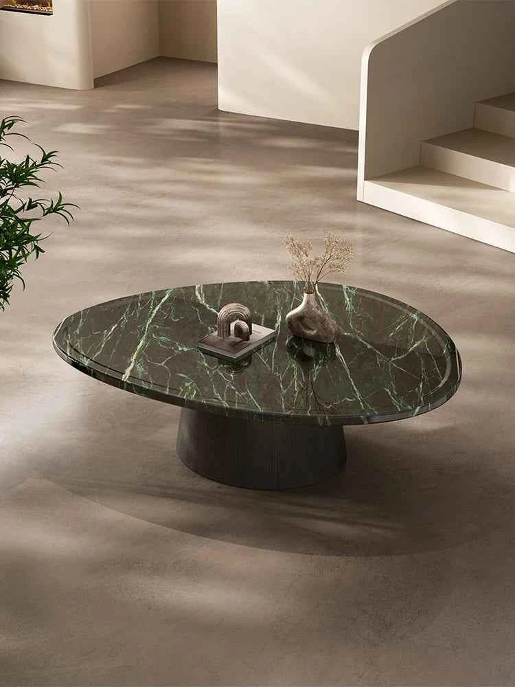 "Luxury Natural Stone Coffee Table - Italian Designer Marble Tea Table, Artistic Freeform Shape for Modern Living Room"