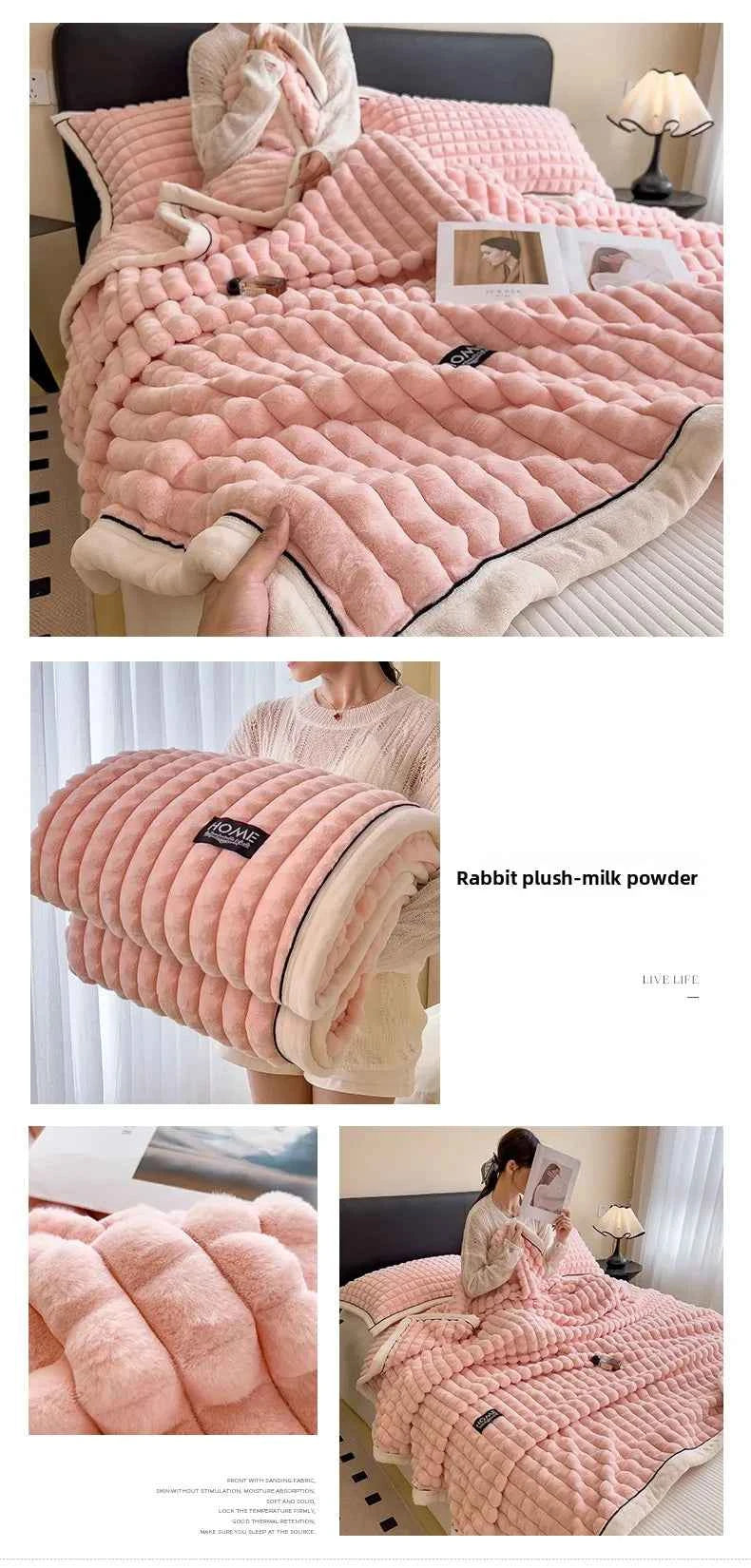 2025 A-Class Rabbit Fur Plush Blanket Multi-Functional Sofa Living Room Warm Decorative Autumn Winter Cozy Throw Blanket