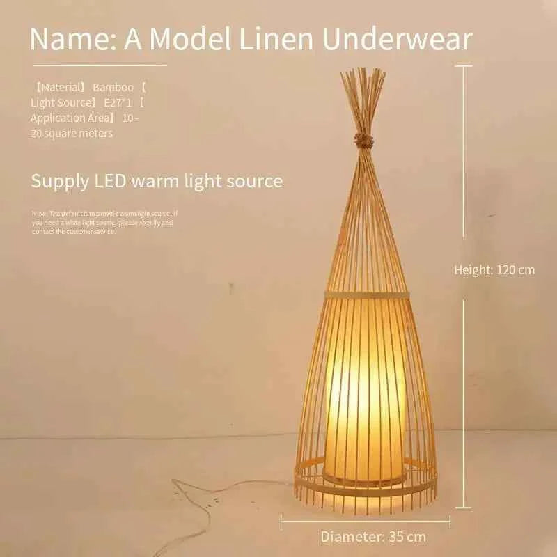 Art Chinese Floor Lamp Retro Bamboo Weaving Living Room Tea Room Japanese Bedroom Classic Creative Ornament Lighting Fixtures