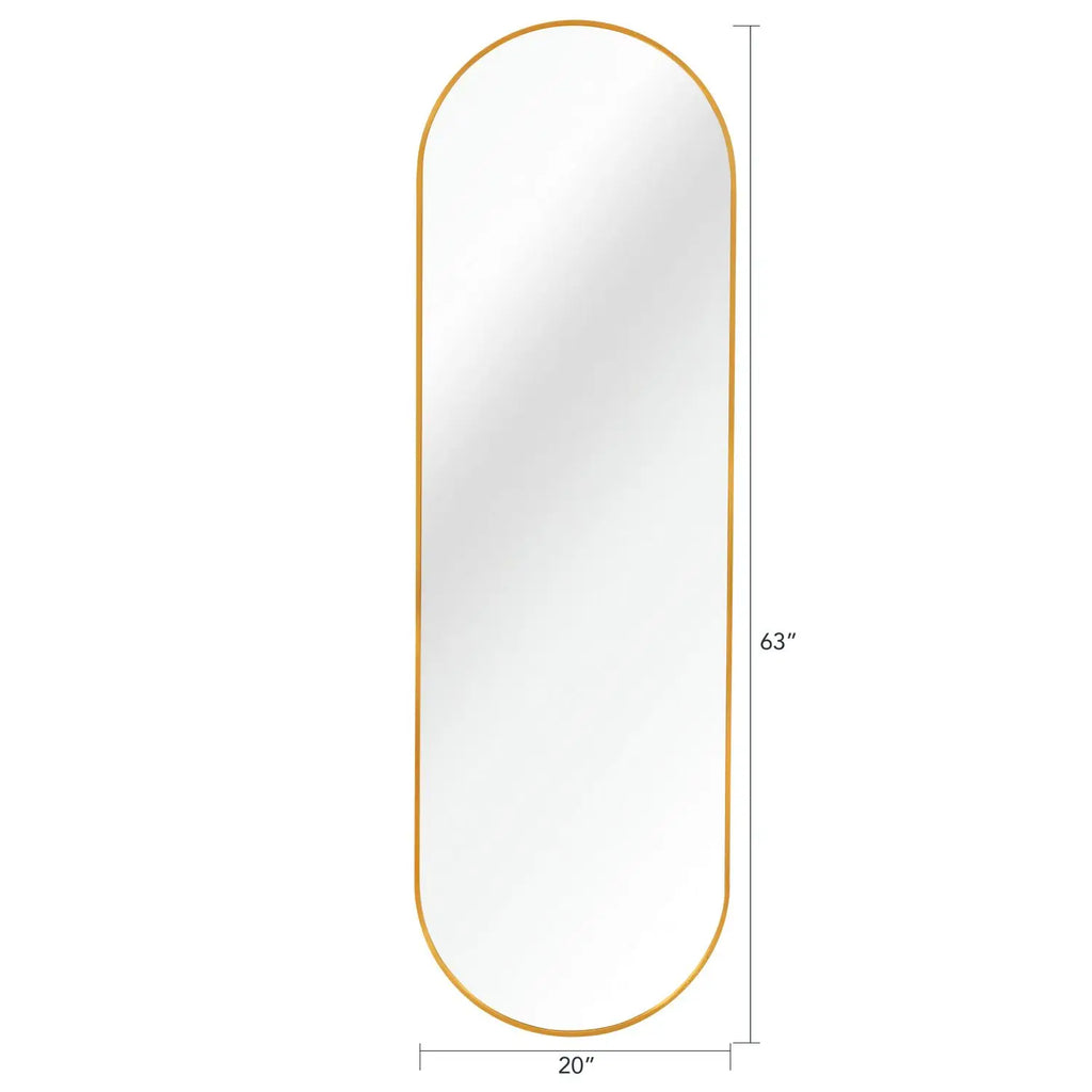 Gold Full-Length Wall Mirror 63 x 20IN Pill Shaped for Bathroom Use