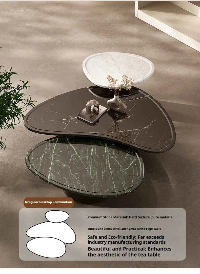 "Luxury Natural Stone Coffee Table - Italian Designer Marble Tea Table, Artistic Freeform Shape for Modern Living Room"
