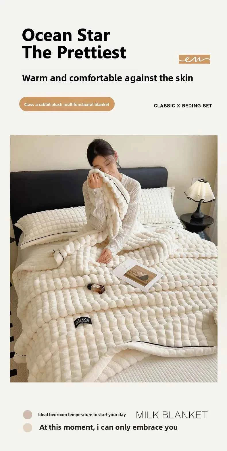 2025 A-Class Rabbit Fur Plush Blanket Multi-Functional Sofa Living Room Warm Decorative Autumn Winter Cozy Throw Blanket
