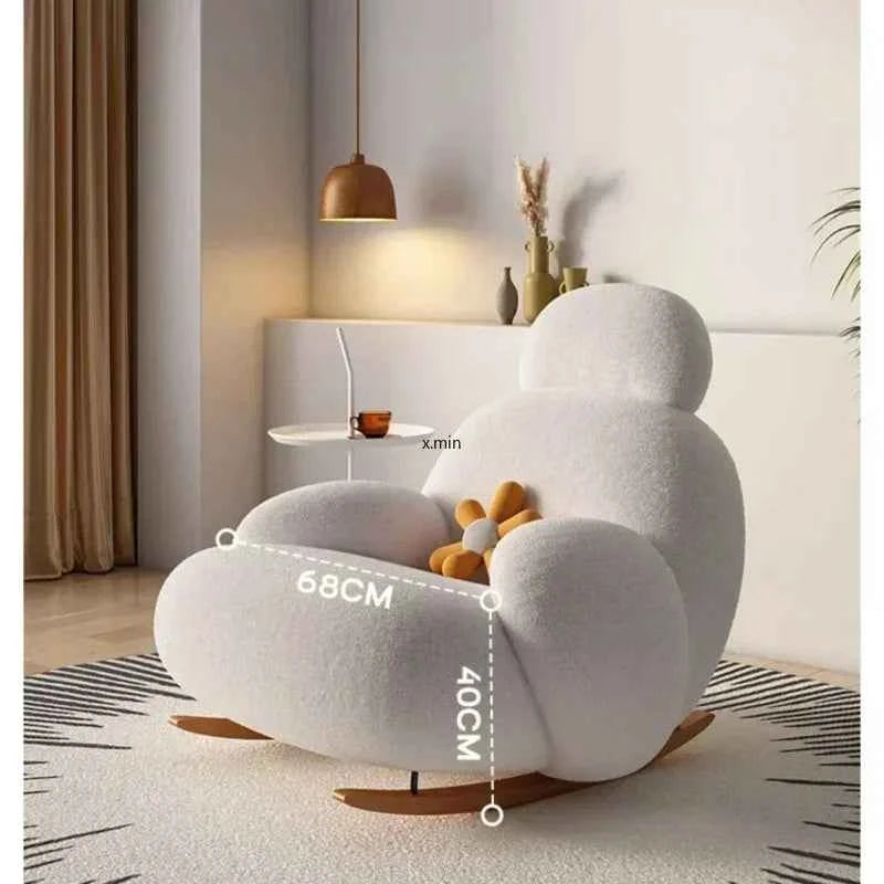 Big White Rocking Chair - Stylish Single Lazy Sofa for Living Room, Balcony, and Bedroom