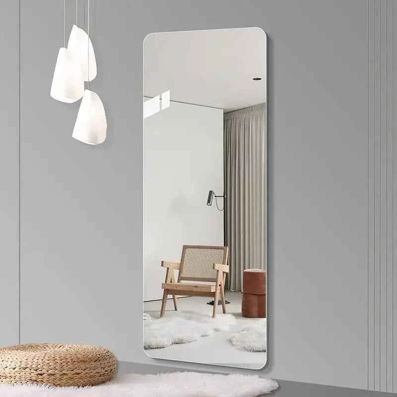 65"x24" Full Body Round Corner Mirror - Explosion-Proof Wall Hanging Silver Mirror for Living Room, Bedroom, or Cloakroom