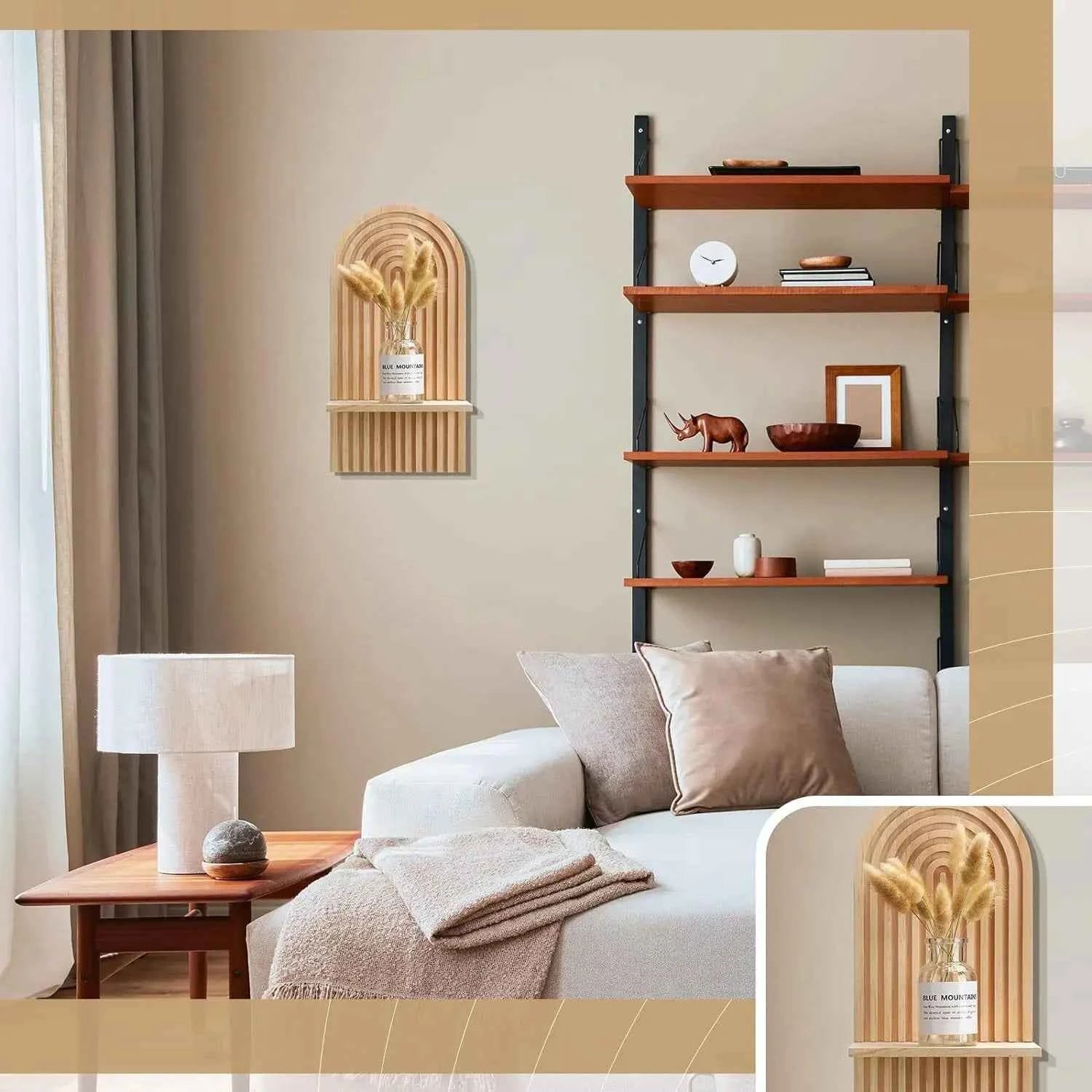 Boho Wooden Arch Wall Shelves Rustic Plants Decorative Shelf Storage Rack for Organizing & Displaying Artistic Home Decor Gifts