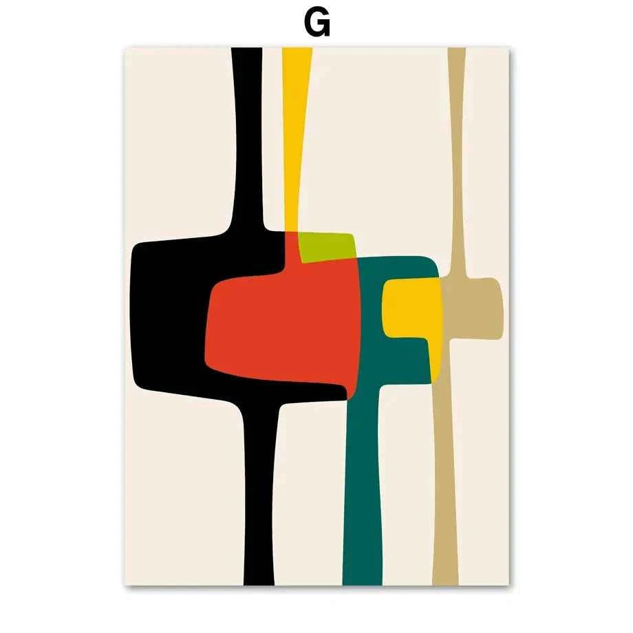 Mid Century Geometric Art Print - Unique Abstract Color Block Canvas Wall Art for Living Room Decor