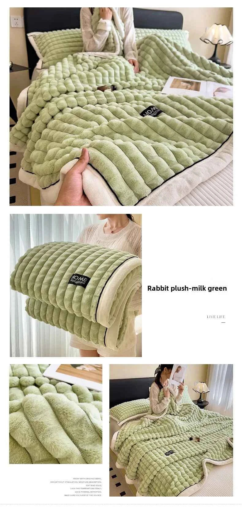 2025 A-Class Rabbit Fur Plush Blanket Multi-Functional Sofa Living Room Warm Decorative Autumn Winter Cozy Throw Blanket