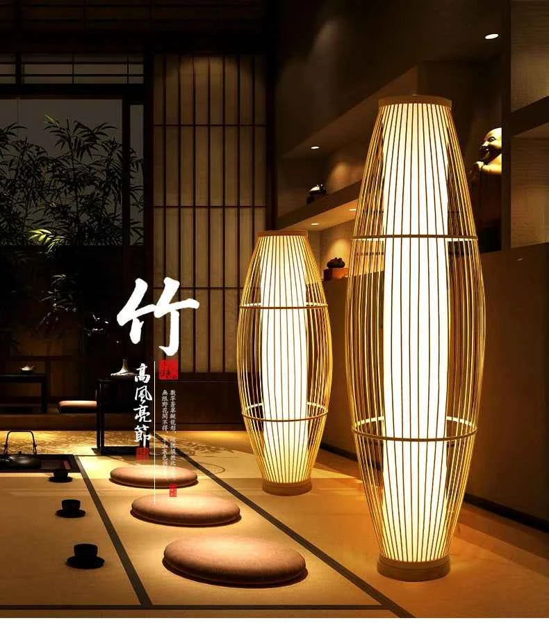 Art Chinese Floor Lamp Retro Bamboo Weaving Living Room Tea Room Japanese Bedroom Classic Creative Ornament Lighting Fixtures