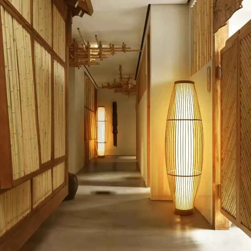 Art Chinese Floor Lamp Retro Bamboo Weaving Living Room Tea Room Japanese Bedroom Classic Creative Ornament Lighting Fixtures