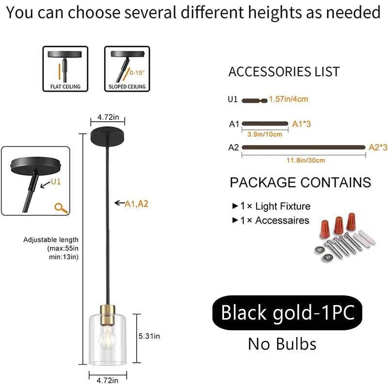 ﻿ Modern Industrial Pendant Lamp Glass Hanging  Adjustable height Kitchen Dining Room Bedroom Bedside bathroom Decor Lights